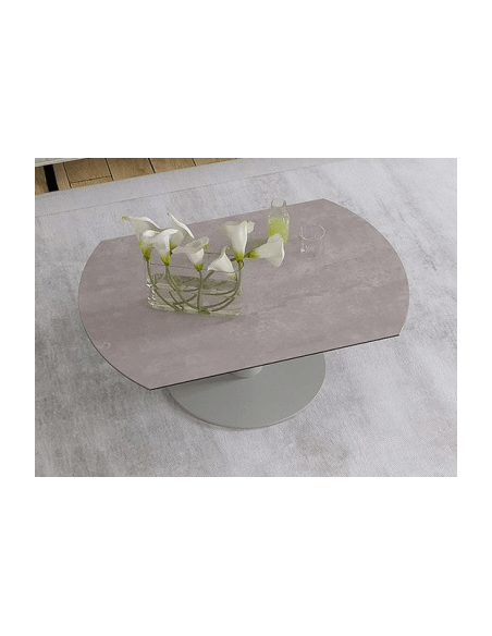 UNA - Table basse extensible plateau céramique pied acier métal laqué gris