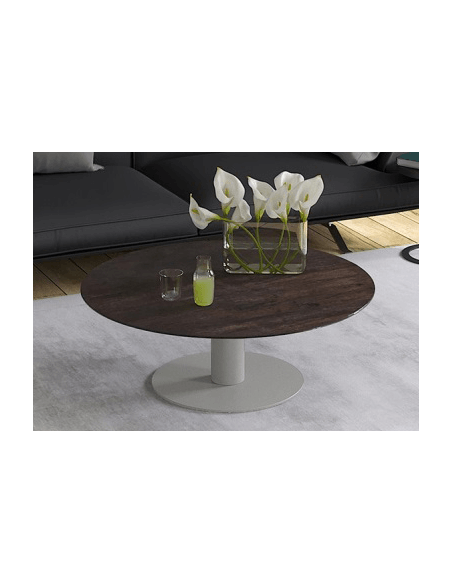 UNA - Table basse extensible plateau céramique pied acier métal laqué gris