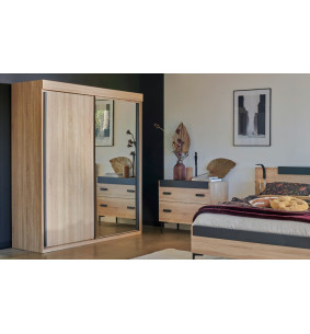 FIRST - Armoire 2 portes coulissantes miroir et bois   2