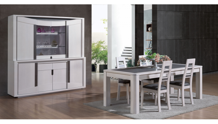 SUN - Buffet vaisselier 2 corps plaqué chêne