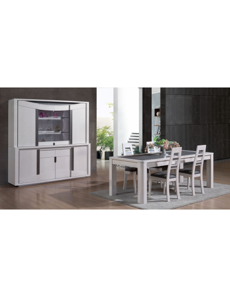 SUN - Buffet vaisselier 2 corps plaqué chêne