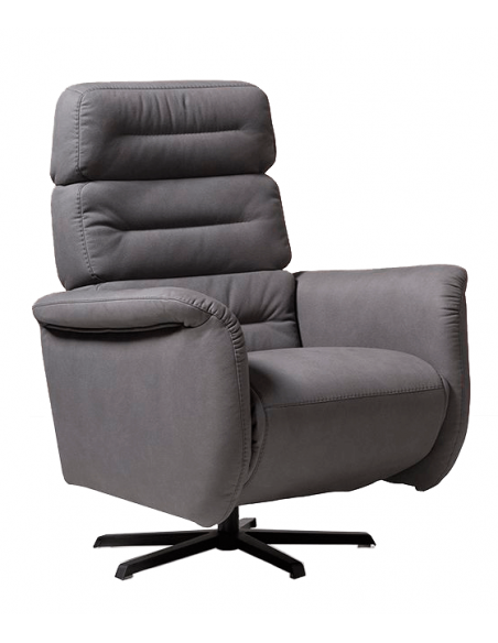 STOR - Fauteuil relaxation piètement métallique chromé ou noir, 5 étoiles ou cercle, têtière réglable